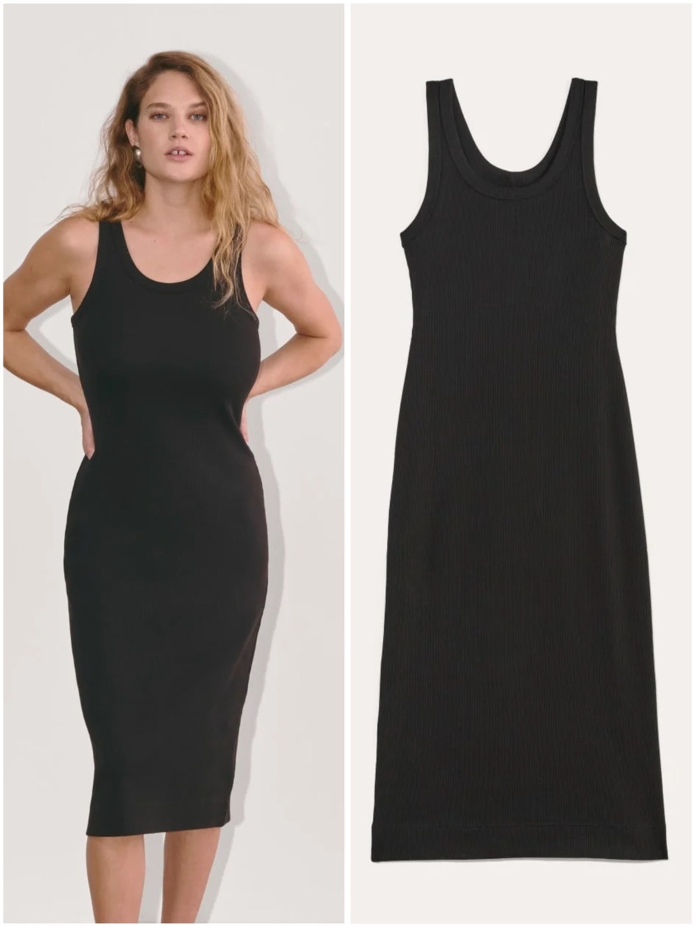 Everlane The ’90s Rib Dress Black Organic Cotton Midi Tank Dress Small NWOT